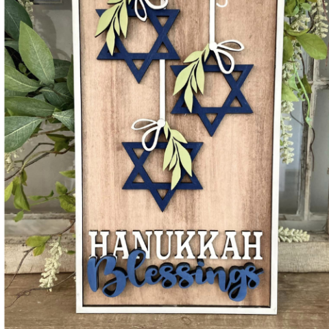 Hanukkah Blessings wooden sign