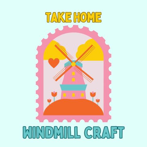 Pink Windmill Stamp on Light Blue Background