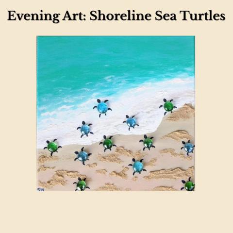 Glass bead Sea Turtles on shoreline 