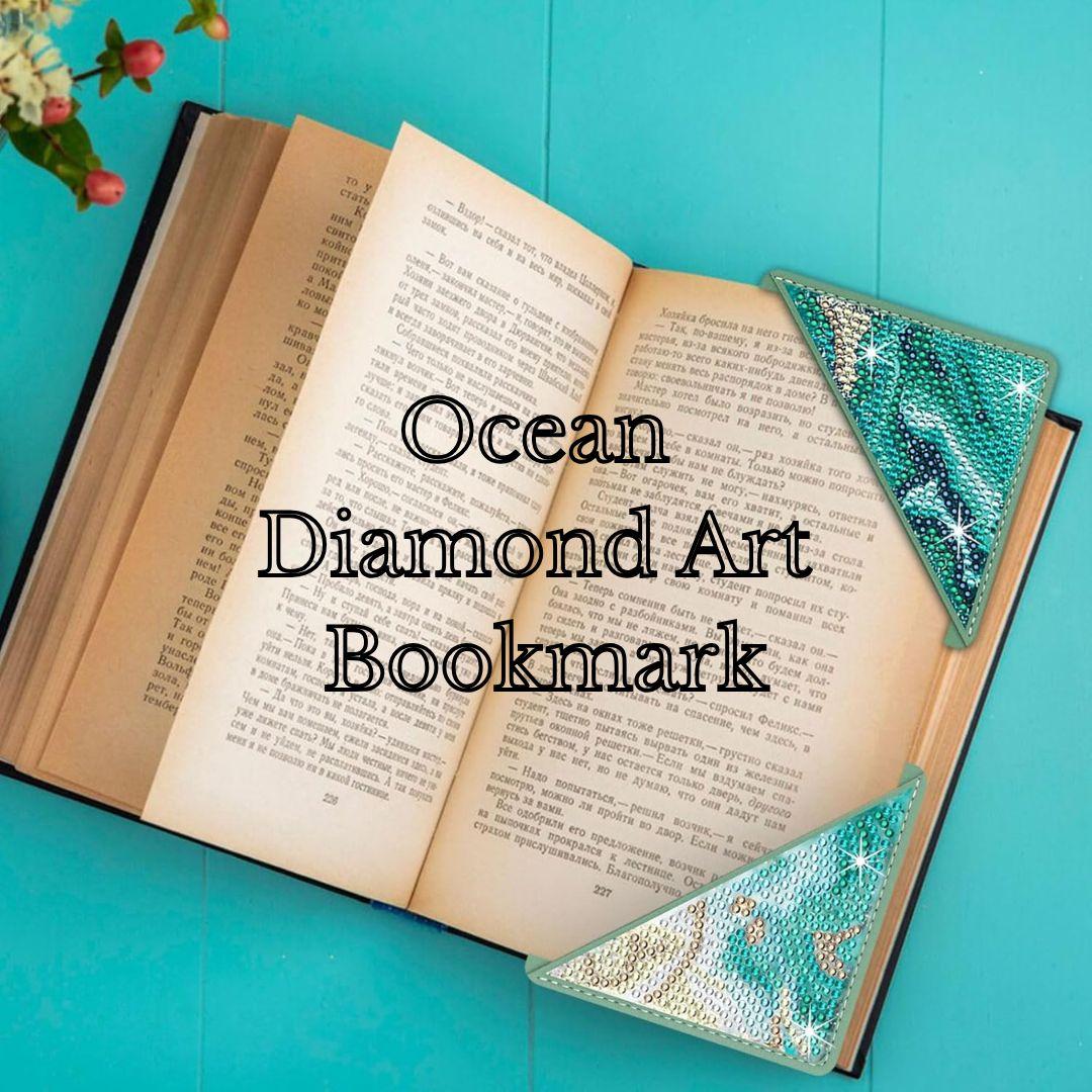 Ocean Diamond Art Bookmark text over an open book
