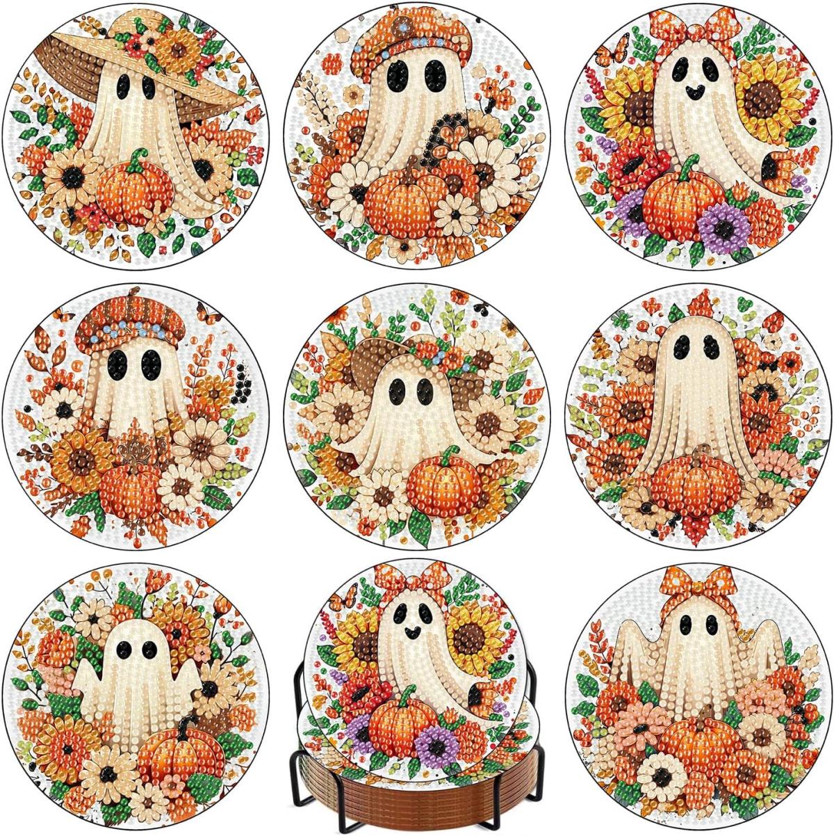 autumn themed ghost coasters
